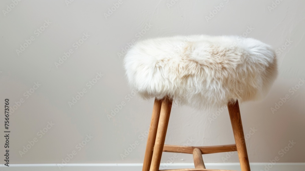 A stool covered with a luxurious white fur - obrazy, fototapety, plakaty 