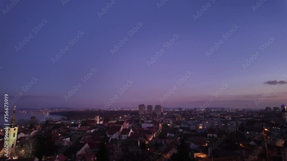 Zemun municipality in the city of Belgrade, Serbia, blue hour evening cityscape. Zemun municipality in the city of Belgrade, Serbia, blue hour evening cityscape.