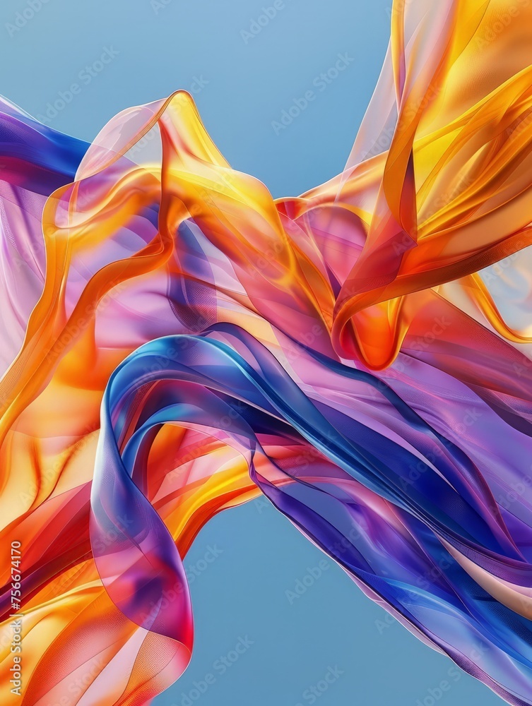 Obraz premium A vibrant multicolored scarf billows and dances in the air, caught in a moment of graceful movement.