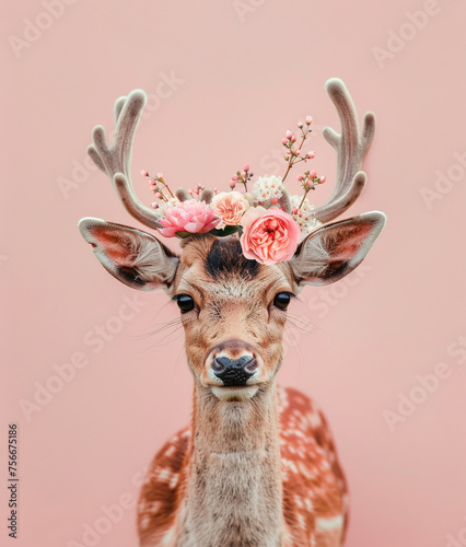 Deer with flowers on its head
