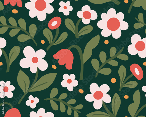 Vector seamless floral pattern. Cute background with botanical elements.