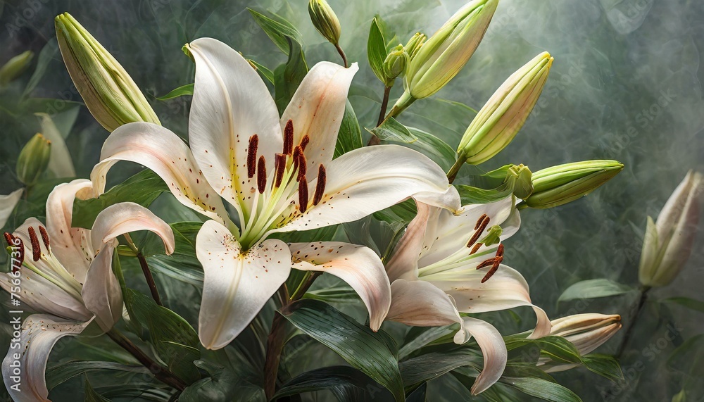 Elegant blooming lilies with buds Elegant blooming lilies with buds
