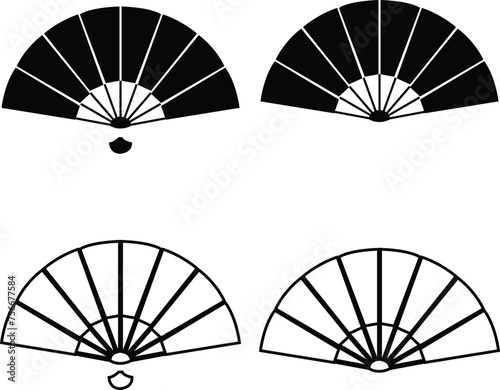 Chinese fan set isolated handheld tessen souvenir icon. Vector weaponized Japan warfare fan. Folding paper or silk blower with tessel. Traditional Korean Japanese souvenir of paper, foldable fan.
