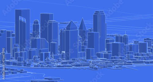 modern city panorama sketch 3d illustration