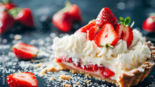 Delicious slice of strawberry cheesecake on a white background.