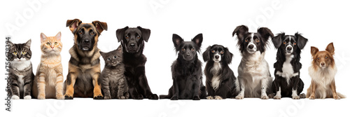 Group of cats and dogs isolated on transparent or white background