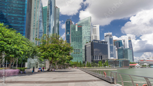 Business Financial Downtown City and Skyscrapers Tower Building at Marina Bay timelapse hyperlapse, Singapore,