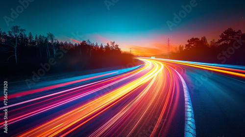 a highway at sunset with light trails