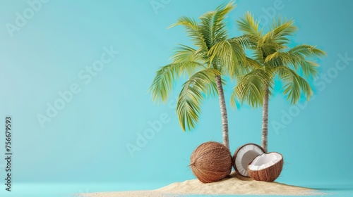 coconut palm tree plantation in green and blue sky in summer for background