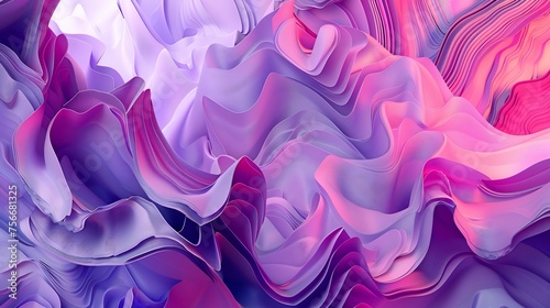 3D render, abstract background with wavy colorful shapes in purple and pink colors in the style of various artists.