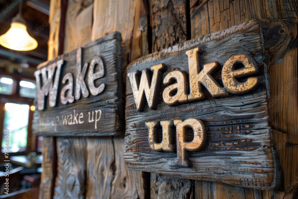 Fototapeta premium Wake up sign and wake up sign
