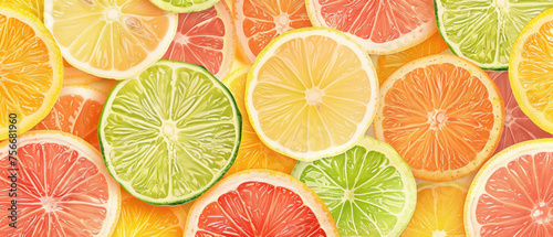 A close up of many different colored citrus fruits, including oranges, lemons