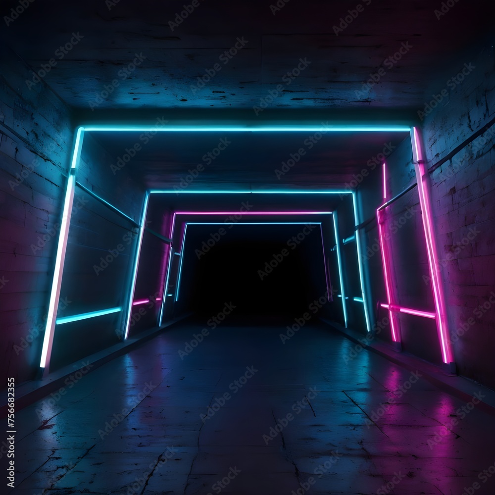 Abstract tunnel with neon lines