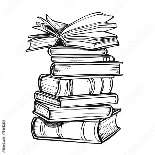A stack of books with the top book open