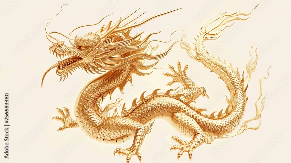 Obraz premium Oriental traditional Dragon artwork on red background. Lunar New Year Celebration