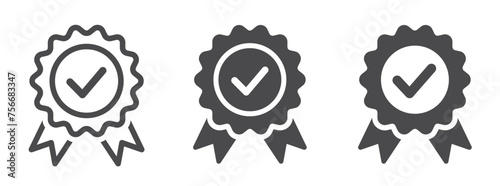 Approval check medal icon set. Certified medal. Quality Badge. Vector illustration