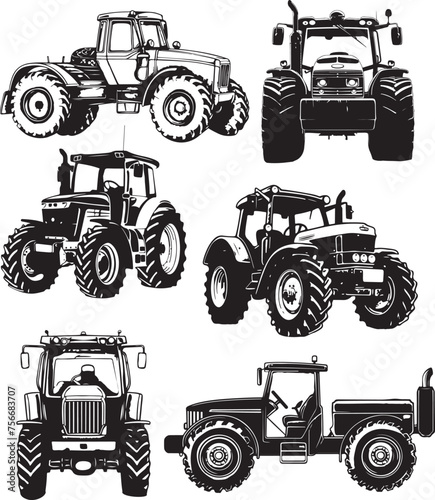 Set of tractor vector illustrations