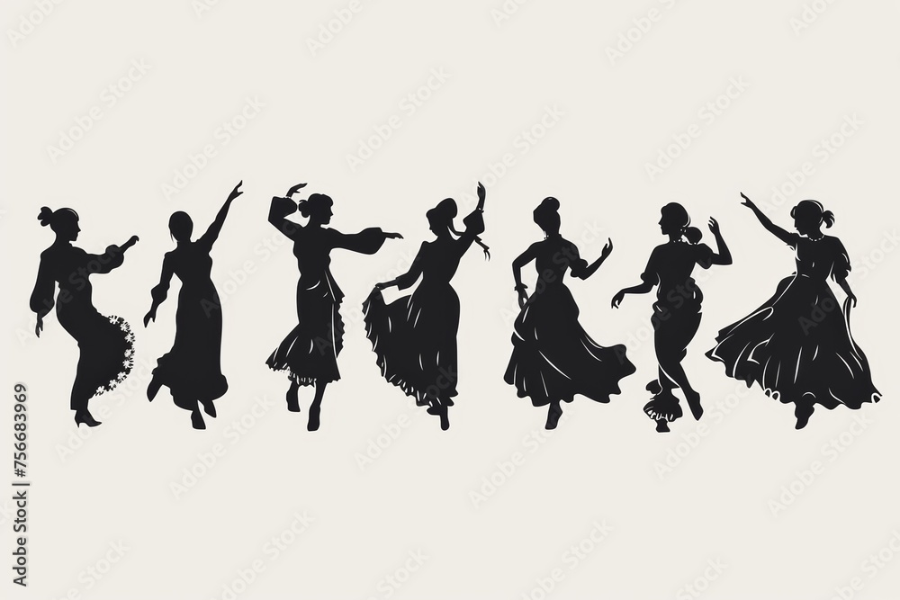 georgian dance class concept, silhouettes - obrazy, fototapety, plakaty 