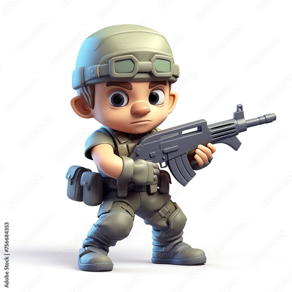 3D cartoon illustration of a soldier boy for video games 3D cartoon illustration of a soldier boy for video games
