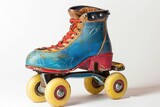 Retro Blue and Red Roller Skate with Yellow Wheels