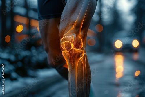 Man with highlighted knee ache.
