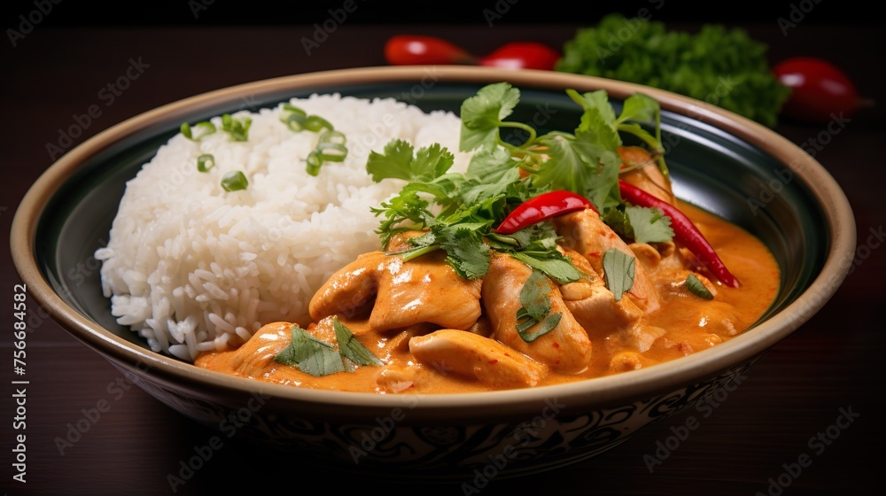 Thai Red curry chicken with pumpkin and basil so delicious