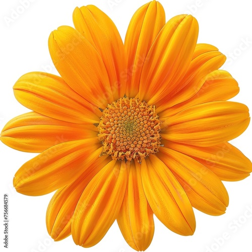 Vivid Orange Gerbera Daisy with Yellow Center Isolated on White