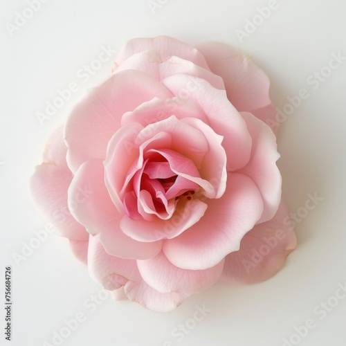 Elegant Pink Rose with Full Bloom Petals Isolated on White