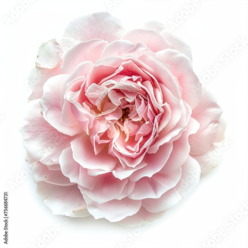 Elegant Pink Rose with Full Bloom Petals Isolated on White