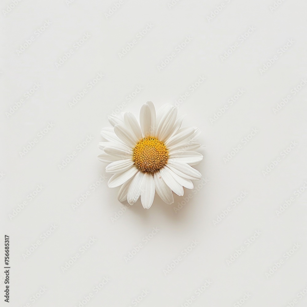 Obraz premium Single Daisy Flower with a Yellow Center on White Background