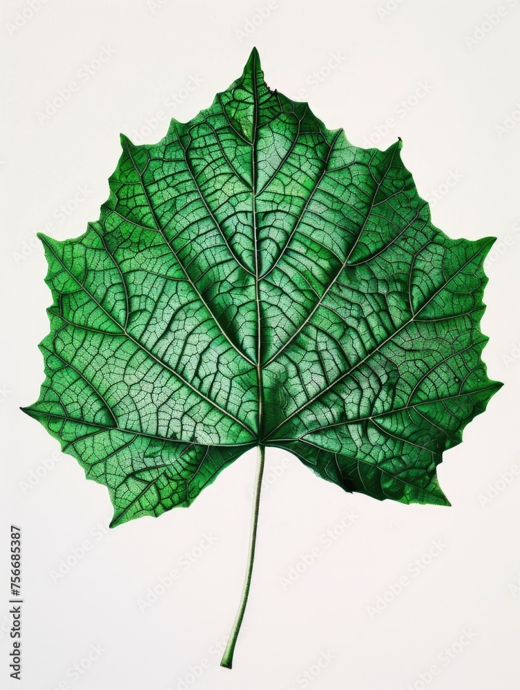 Single Green Leaf with Detailed Veins on White Background, Botanical Beauty Single Green Leaf with Detailed Veins on White Background, Botanical Beauty