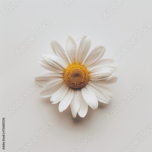 Single Daisy Flower with a Yellow Center on White Background