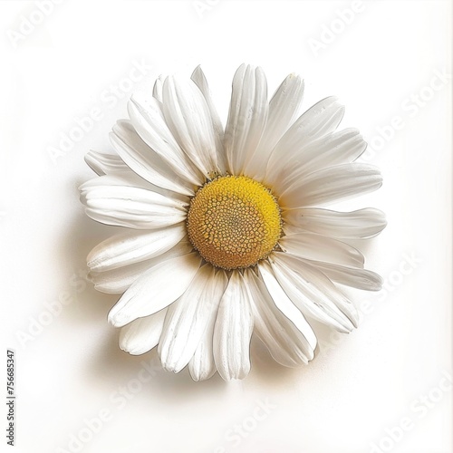 Single Daisy Flower with a Yellow Center on White Background