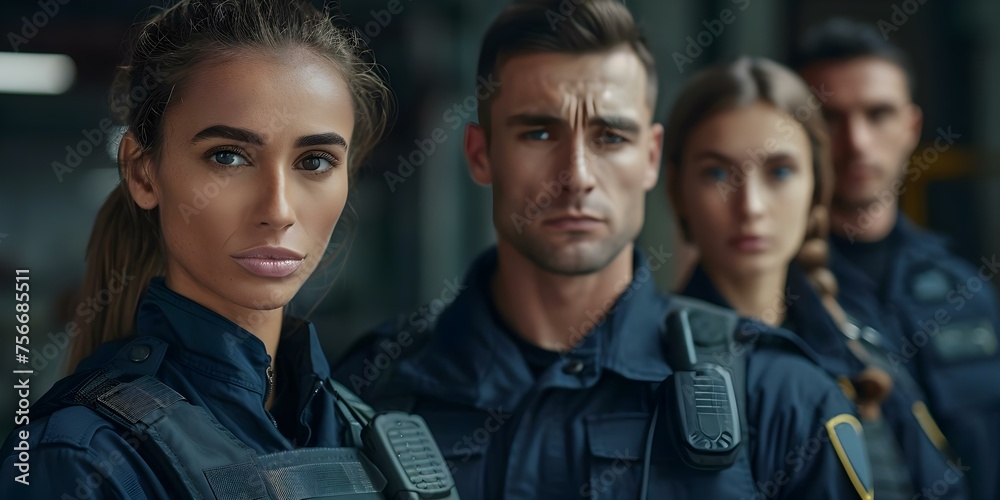 A united team of security officers in coordinated uniforms on duty. Concept Security Team, Coordinated Uniforms, On Duty, Unity, Protection A united team of security officers in coordinated uniforms on duty. Concept Security Team, Coordinated Uniforms, On Duty, Unity, Protection