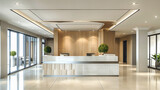 Modern Office Reception: Sleek Design with Elegant Desk, Minimalist Decor, and Bright, Welcoming Space for Business