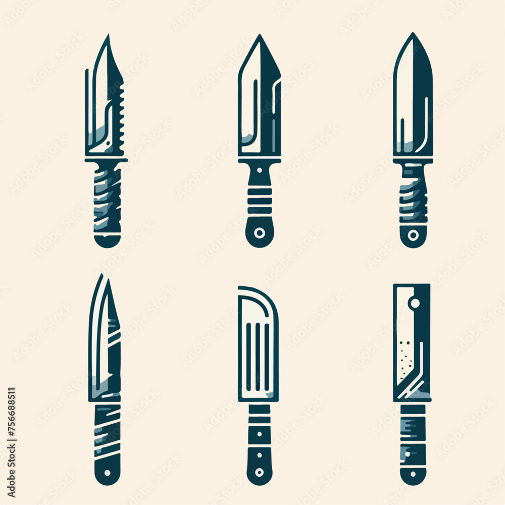 Vector set of knives with flat design style