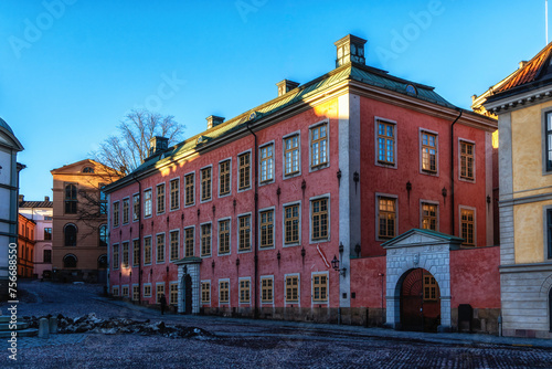 Old pink classical building on Birger Jarls torg was called Riddarholmstorget square in Riddarholmen photo