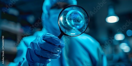 Examining evidence with magnifying glass: A crucial step in solving the case. Concept Investigation techniques, Forensic analysis, Crime scene evidence, Detective work, Solving mysteries