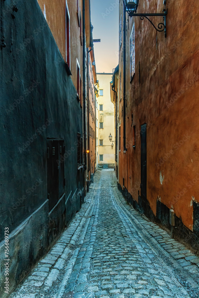 Narrow street in Gamla Stan, Stockholm, Sweden