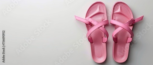 On a white background, a pair of pink sandals is isolated