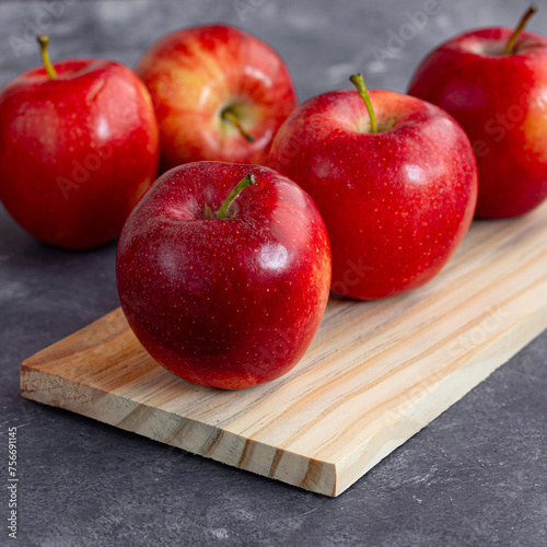 Apple Close-Up Photo on Dark Textured Background, Raw Food, Fresh Fruit Photography
