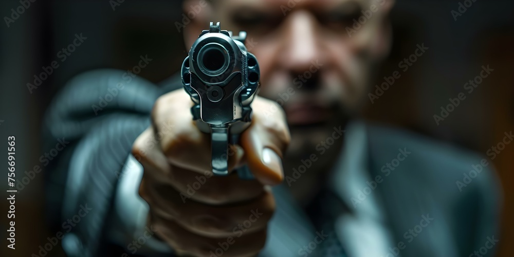 A man holding a handgun representing concepts of crime, safety, and justice. Concept Crime, Safety, Justice, Gun Control A man holding a handgun representing concepts of crime, safety, and justice. Concept Crime, Safety, Justice, Gun Control