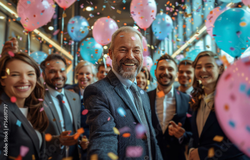 Group Celebrating With Balloons and Confetti © yganko