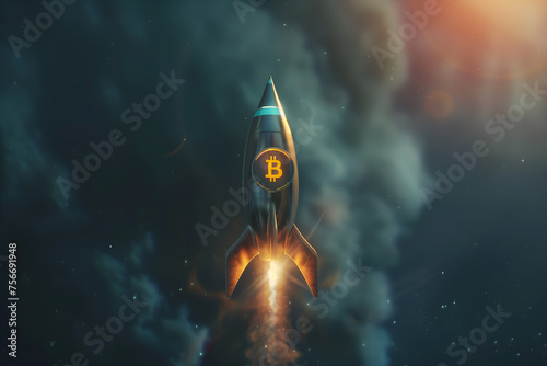 The rise of the Bitcoin coin on a rocket, a new historical high, the growth of cryptocurrencies, bull run photo