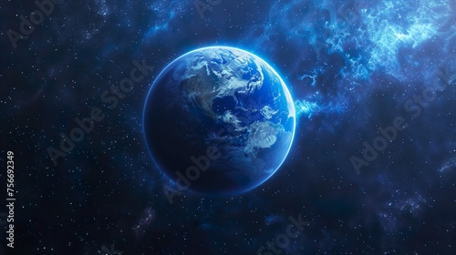 Sphere of nightly Earth planet in outer space. City lights on planet. Life of people. Solar system element. © Damerfie