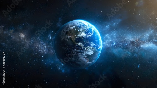 Sphere of nightly Earth planet in outer space. City lights on planet. Life of people. Solar system element. © Damerfie
