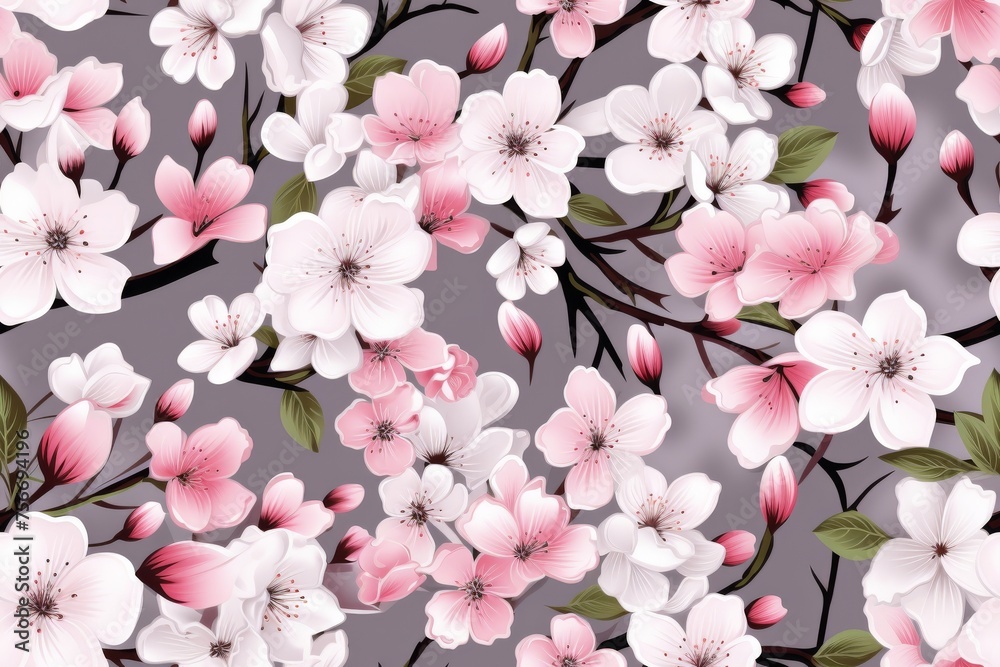Fresh floral pattern tile with plum tree blossoms, decorative background Fresh floral pattern tile with plum tree blossoms, decorative background