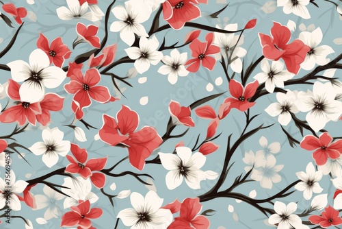 Fresh floral pattern tile with plum tree blossoms, decorative background