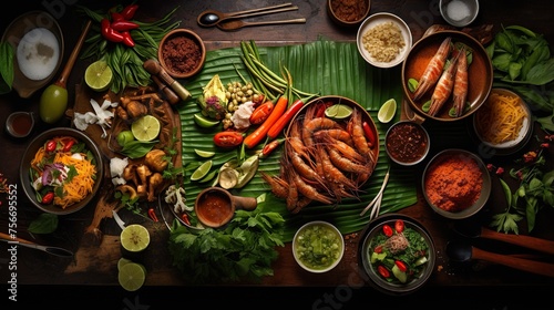 assorted thai food in flat lay composition