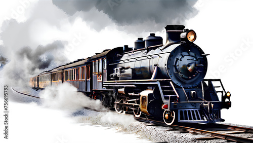 Illustraton of an Old Steam engine train during travelling 